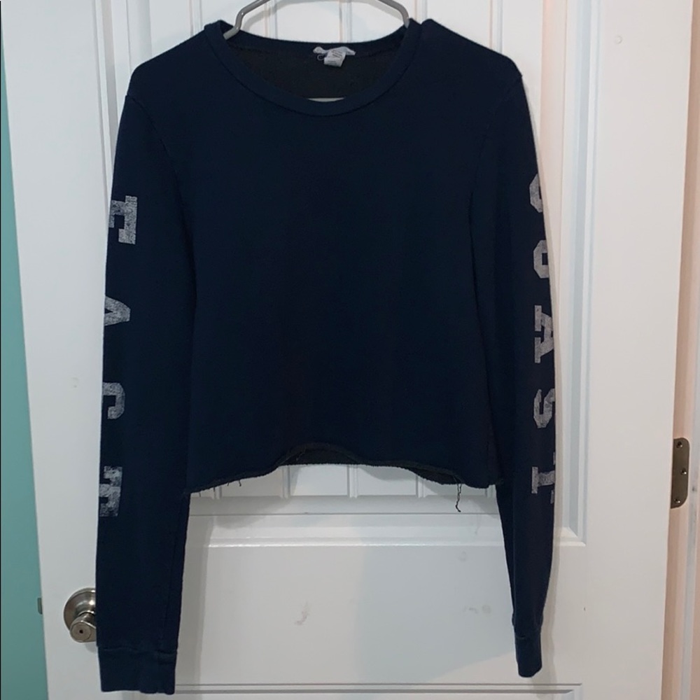 cropped navy blue sweatshirt